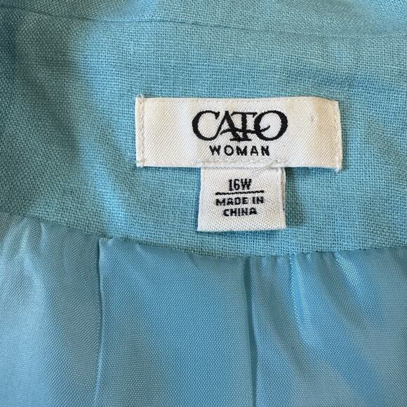 Cato Turquoise Blue Women's Blazer Size 16W Linen Blend 3/4 Sleeve Light Jacket - Picture 2 of 6